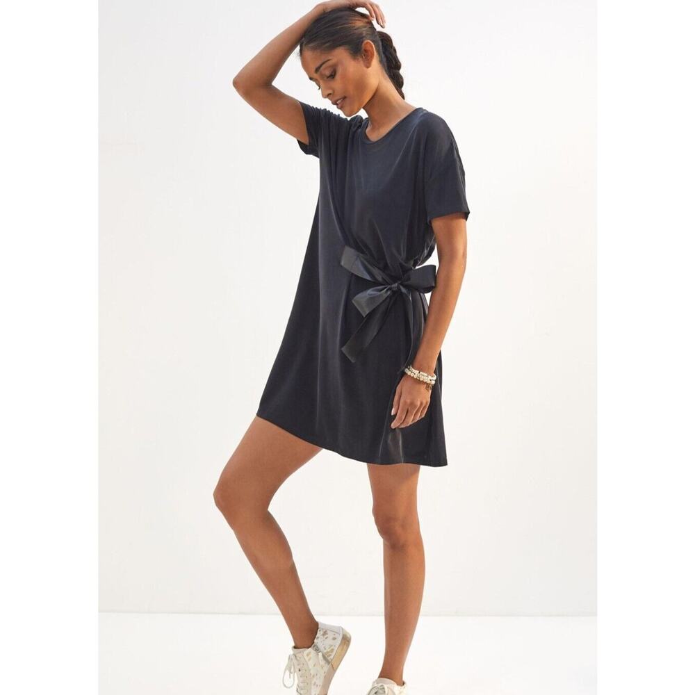 Anthropologie Dolan Collection Belted Mini Dress Attached Side Belt Black XS